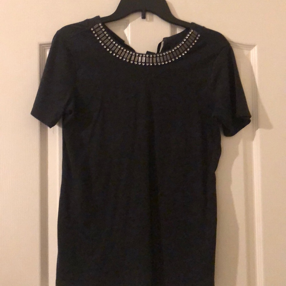 Rhinestone detailed neckline blouse